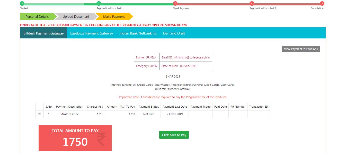 SNAP 2020 Registrations Registration started (23 September), Apply How to Fill